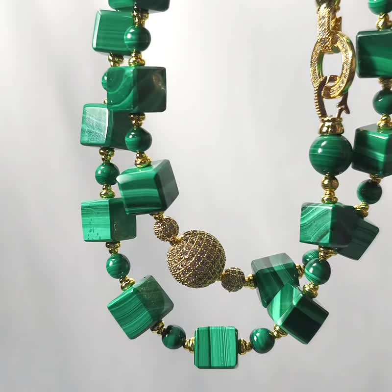 顶级孔雀石 收藏级 天圆地方 天人合一 3圈手链项链2用 单品 礼物 - 项链 - 宝石 绿色