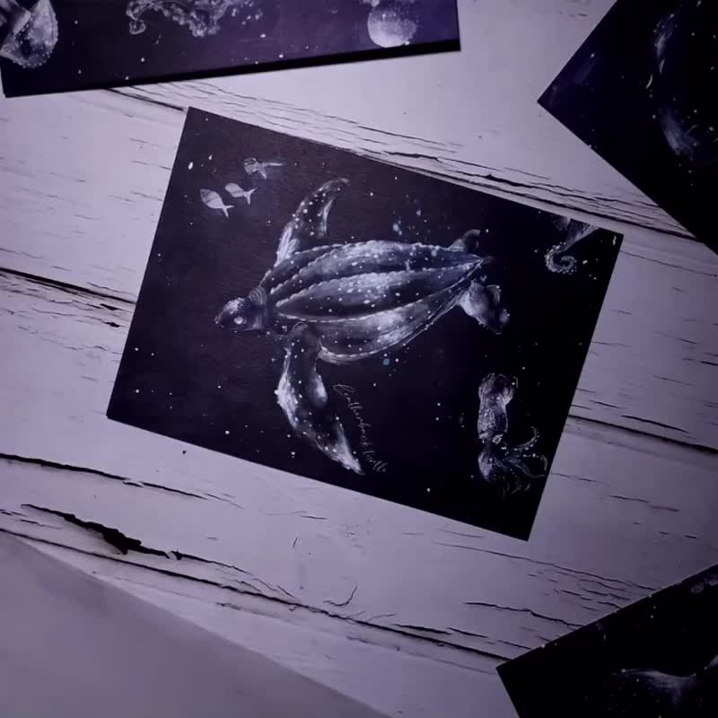 海洋星空 - 夜光明信片 | 一组6入 蓝色光芒 - 卡片/明信片 - 纸 