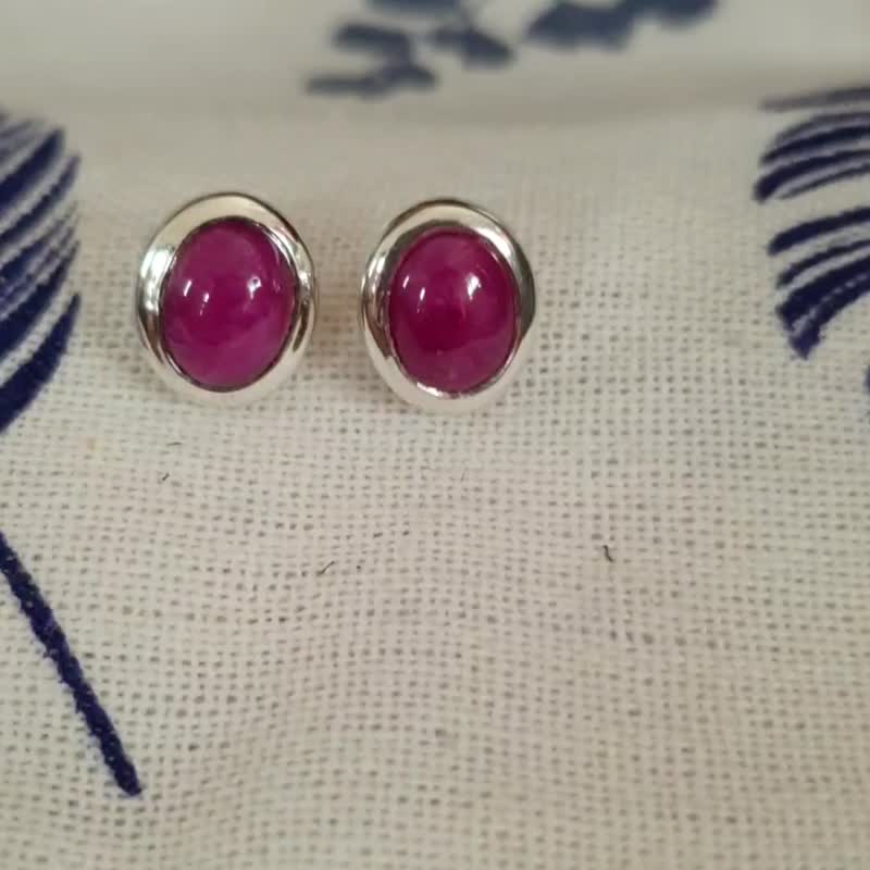 Stud Red Pink Ruby Earring for Woman, Natural Ruby, 925 Silver, Earring Stud - 耳环/耳夹 - 其他金属 咖啡色