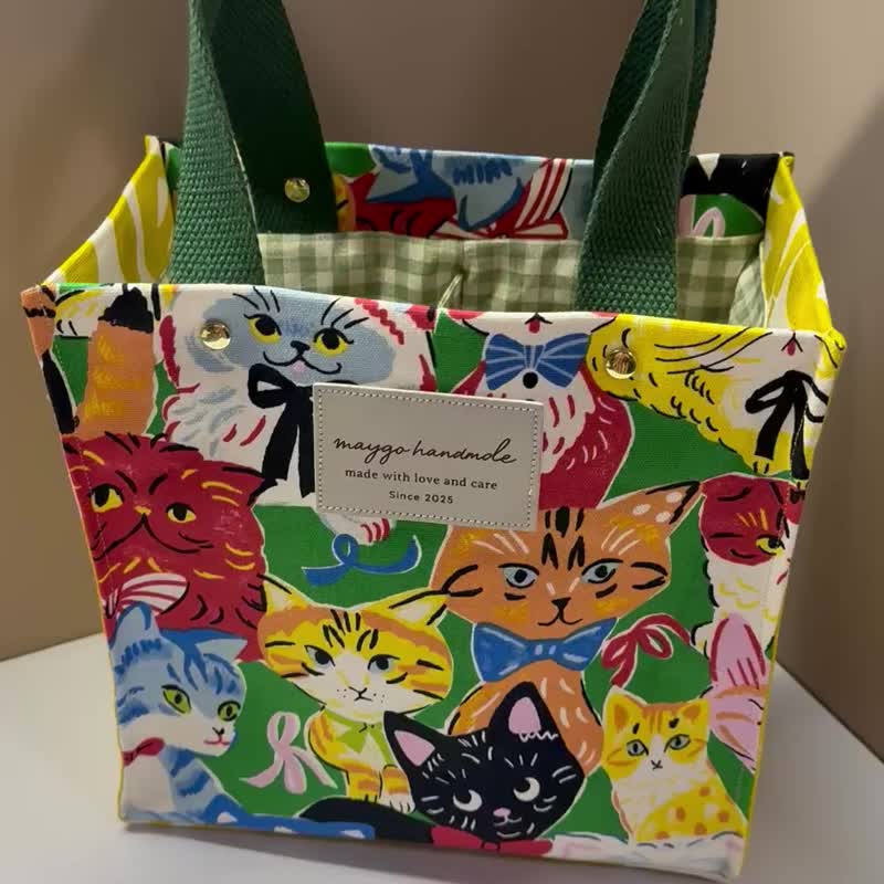 Maygo.bib.双格立体餐袋、双杯饮料提袋 - 手提包/手提袋 - 棉．麻 绿色