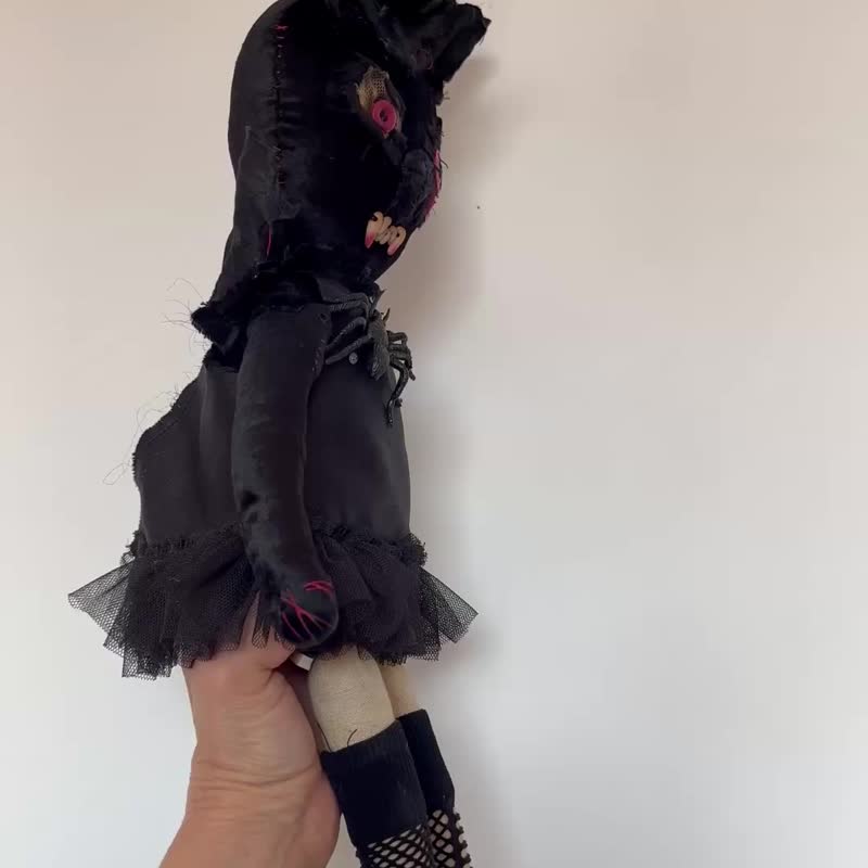 万圣节吸血蝙蝠艺术娃娃 - 复古原始风格布艺娃娃 - 玩偶/公仔 - 其他材质 黑色