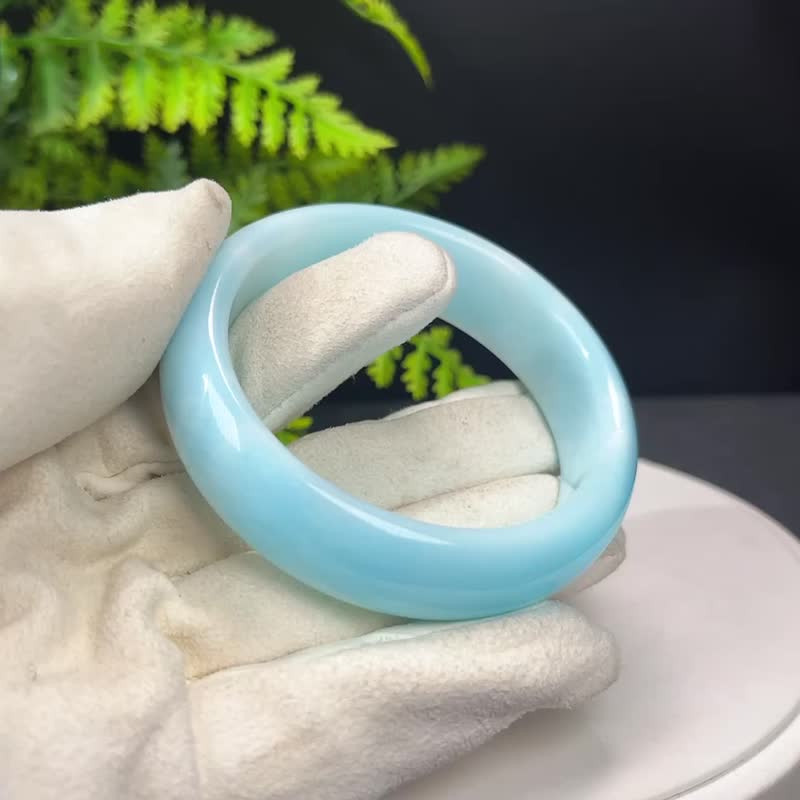 高品质 异极矿手镯 58+MM 冰润高瓷玉化浅蓝白 内在潜能 开启好运 - 手链/手环 - 宝石 
