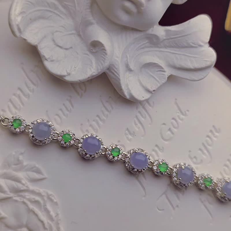 招财•贵人•桃花•健康 | 冰浓紫•冰玻绿 | 缅甸 A 货翡翠纯银手链 - 手链/手环 - 玉石 