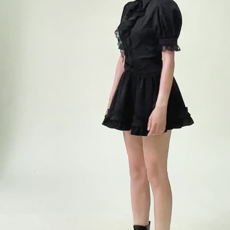 蕾丝花边可拆领巾造型泡泡短袖衬衫哥德风DARK IN LOVE台湾IW126 - 女装衬衫 - 聚酯纤维 