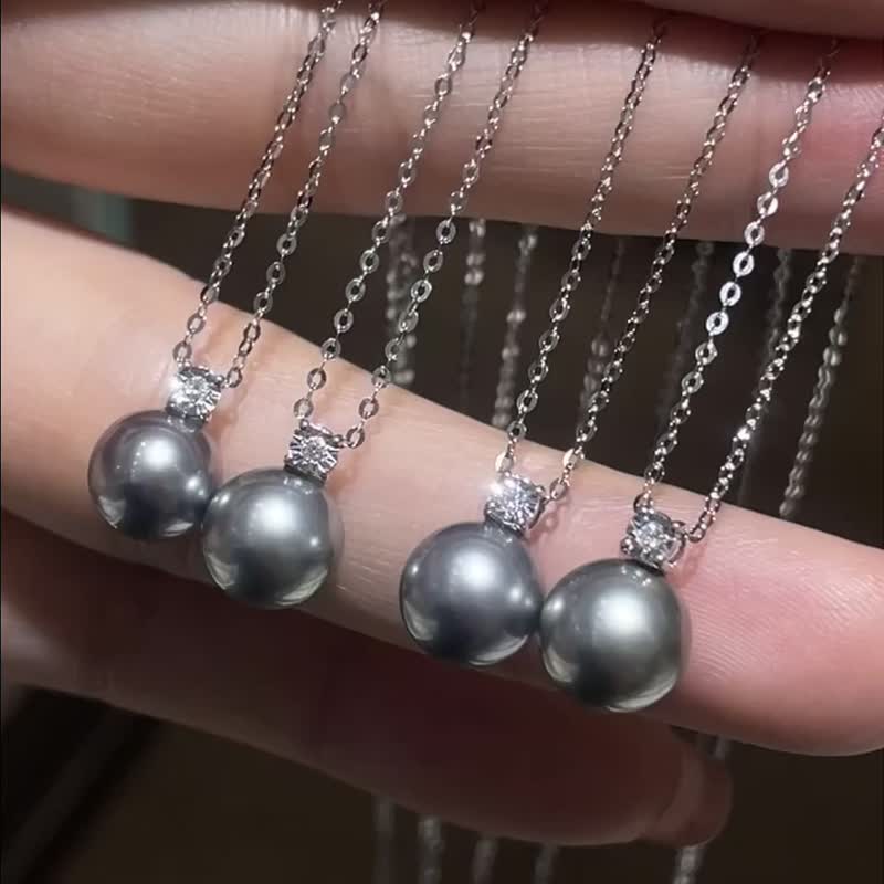 黛妃款大溪地珍珠铂金灰天然海水珍珠耳钉18K金珍珠耳环珍珠项75 - 项链 - 珍珠 黑色