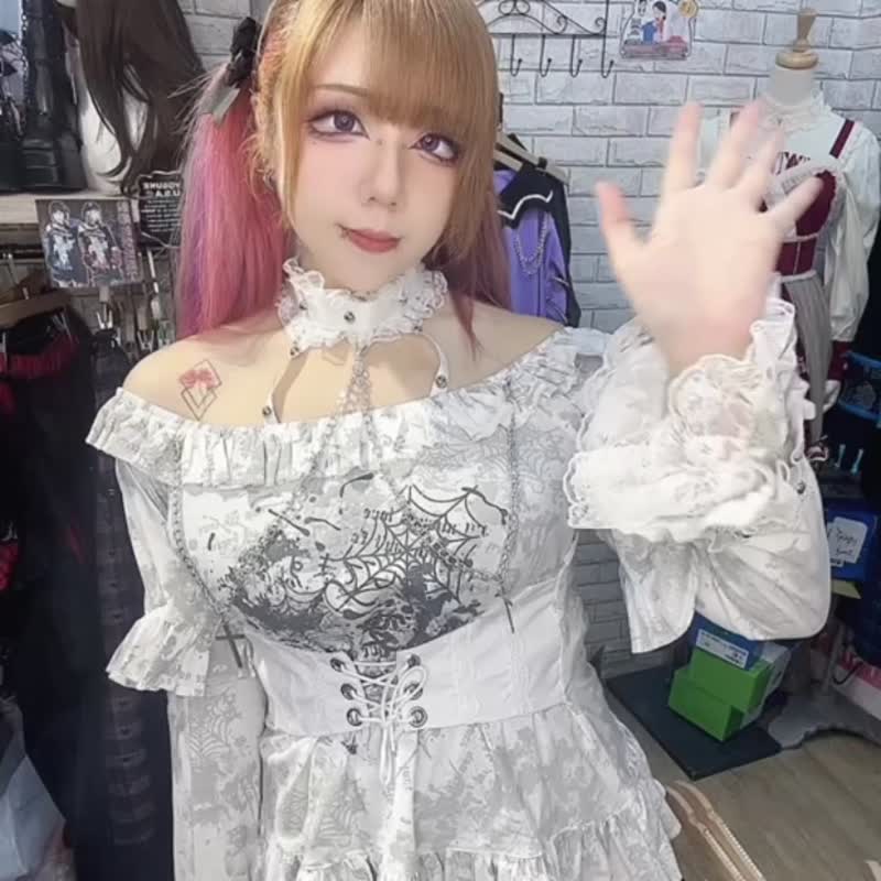 原创蔷薇爱人一字领腰封颈圈荷叶蕾丝花边短袖T恤附袖套【JJ2429 - 女装 T 恤 - 棉 