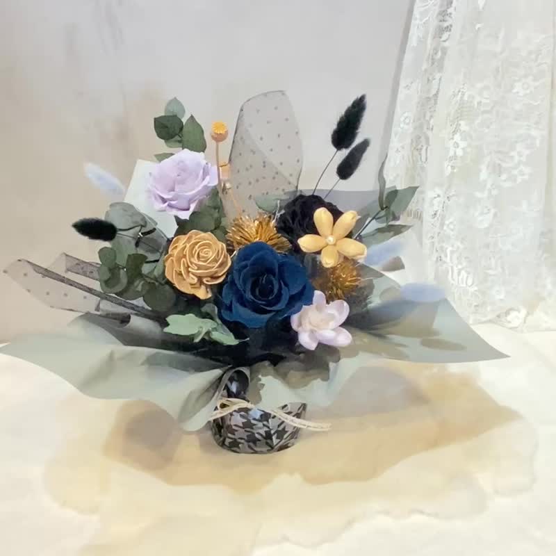可站立花束 不凋花束 七夕 情人节 告白 毕业 蓝金色 - 干燥花/捧花 - 植物．花 蓝色