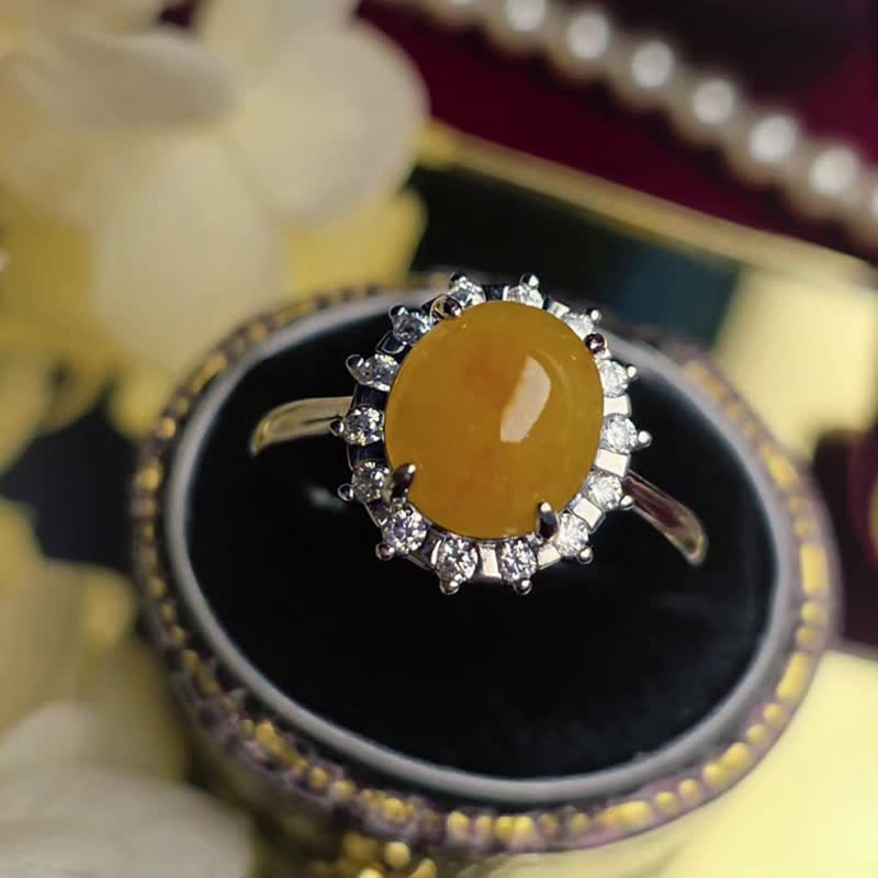招财必备|冰芬达黄翡|缅甸A货翡翠纯银日系戒指 - 戒指 - 玉石 