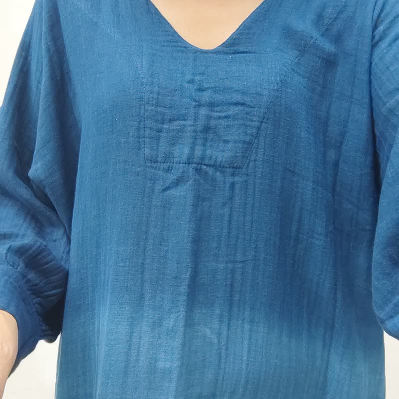 Karen 3 Tone - 柔软棉质靛蓝染色连身裙 - 洋装/连衣裙 - 棉 蓝色