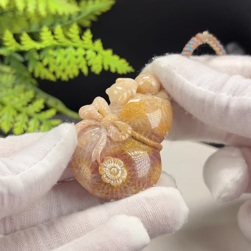 黄色珊瑚玉吊坠冰润玉化赞比大花凤尾纹手雕葫芦萌兔福禄吉祥平安 - 项链 - 玉石 黄色