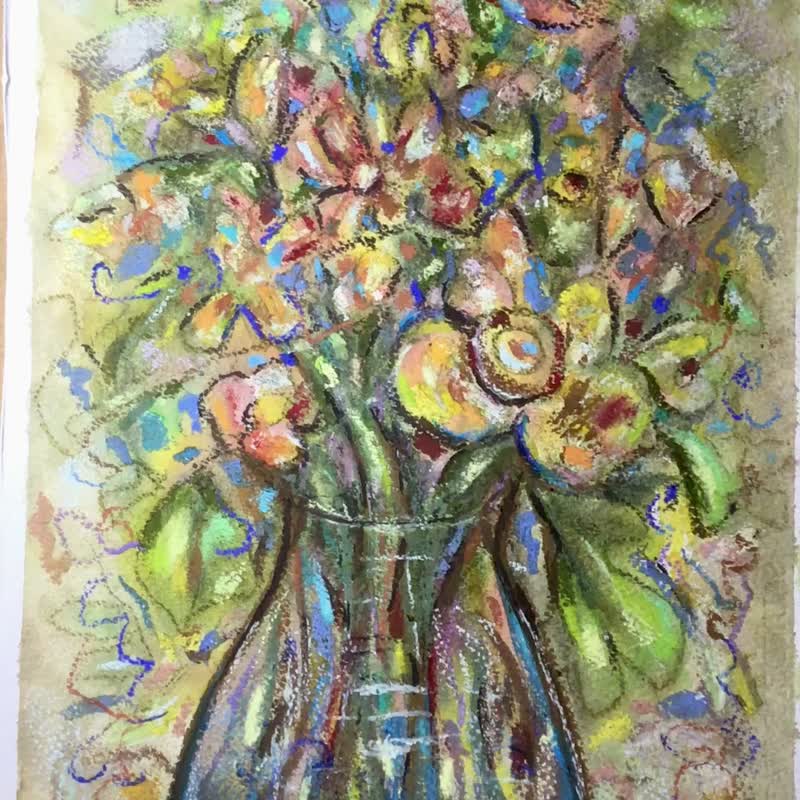 “繁花交响曲”– 手绘水彩、粉彩与油画棒综合媒材花卉画作 - 墙贴/壁贴 - 纸 多色