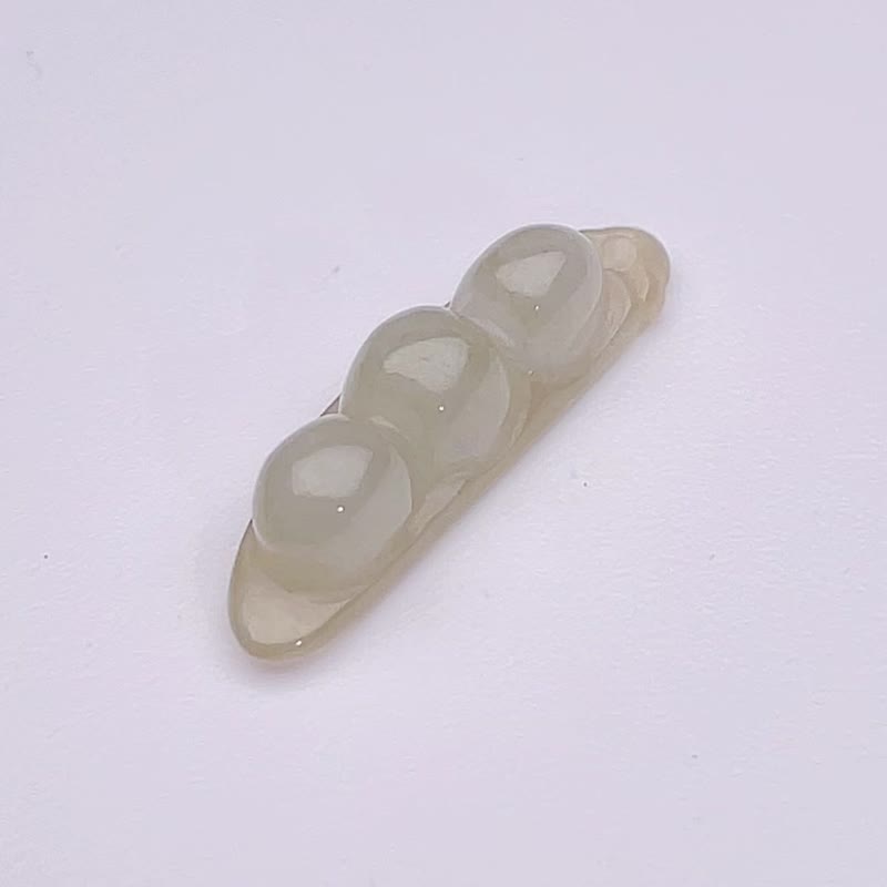 冰种淡黄翡翠福豆 | 天然缅甸玉翡翠A货 | 送礼 - 吊饰 - 玉石 黄色