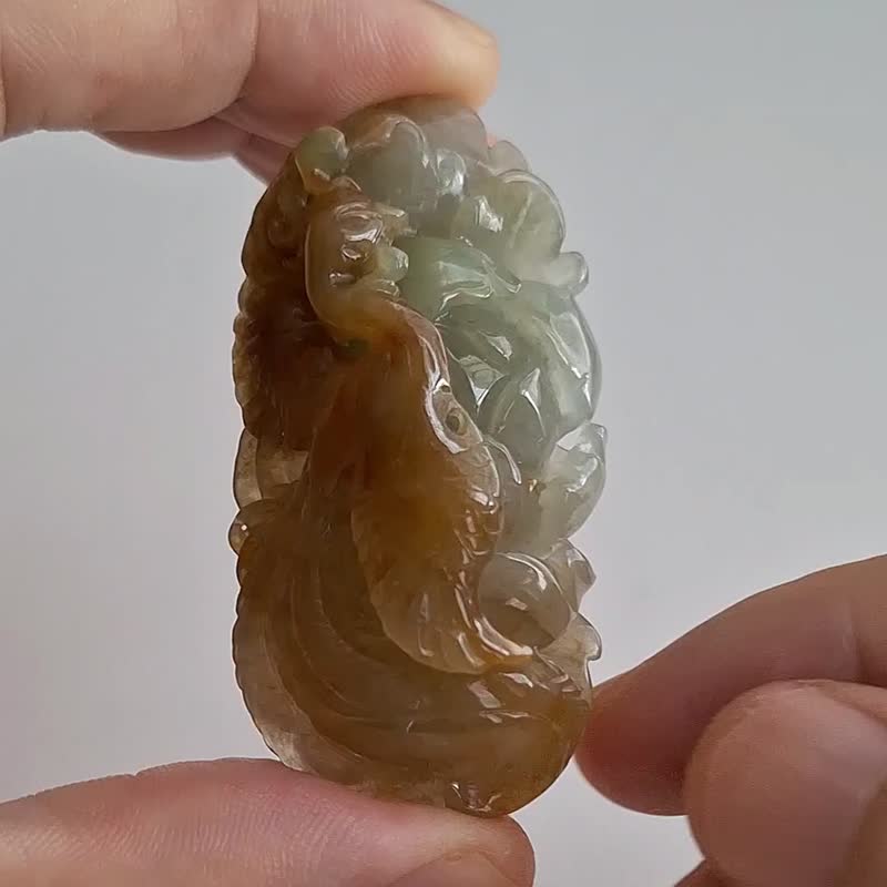 凤穿牡丹 |天然缅甸翡翠A货吊坠 | 玉器玉坠 - 项链 - 玉石 