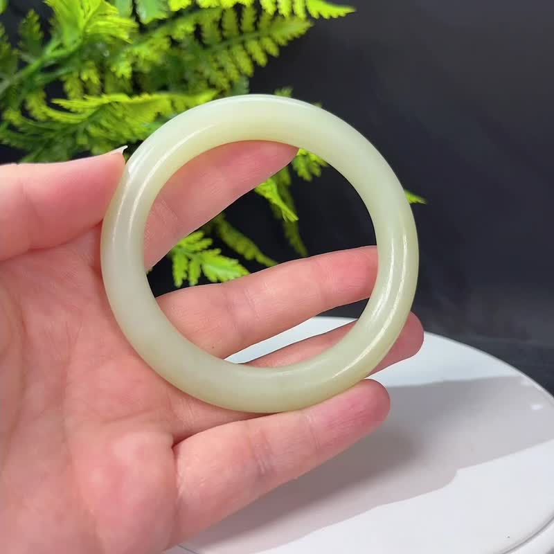 和田玉若羌黄口手镯59MM 老料圆条黄玉手环 附证书 温润细腻密致 - 手链/手环 - 玉石 黄色
