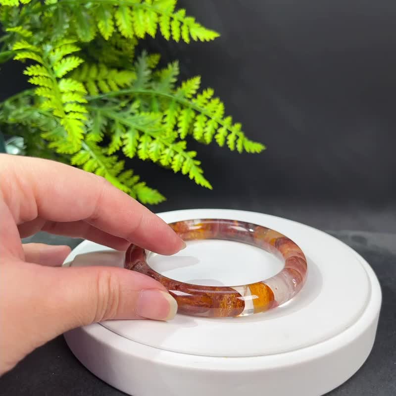 鸩羽幽灵水晶手镯62MM 冰透星光闪片红胶花水晶手环 净化心灵磁场 - 手链/手环 - 水晶 红色
