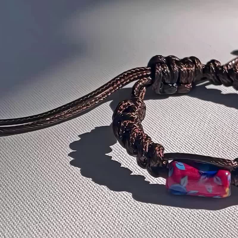 蜡绳编织_三色花陶珠金刚结手链 - 手链/手环 - 陶 
