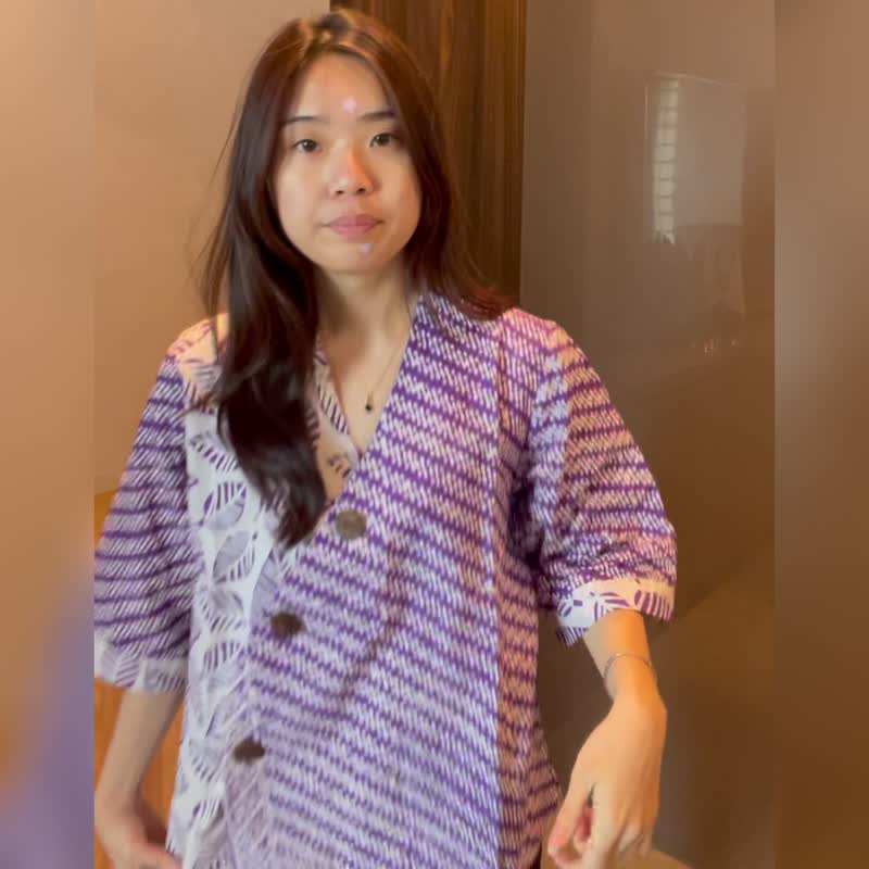 印尼蜡染斜襟拼接花布上衣 ANIKA - 紫罗兰 - ANI001 - 女装上衣 - 棉 紫色