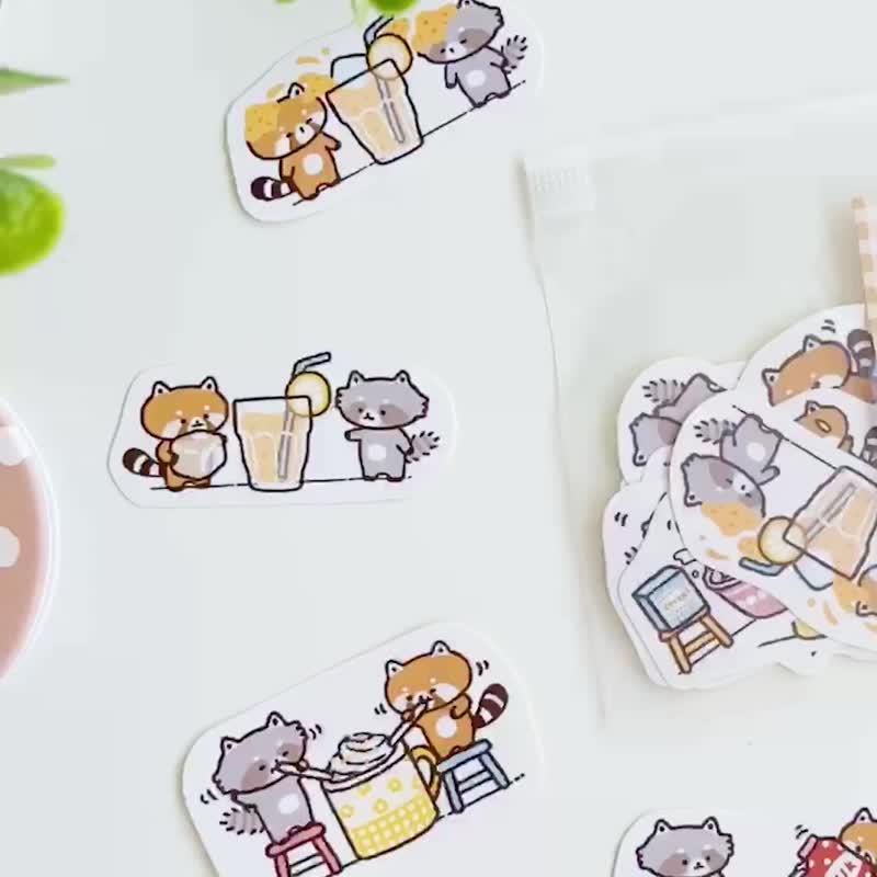 浣熊菓子屋-甜甜饮品贴纸包/手帐贴纸 - 贴纸 - 纸 咖啡色