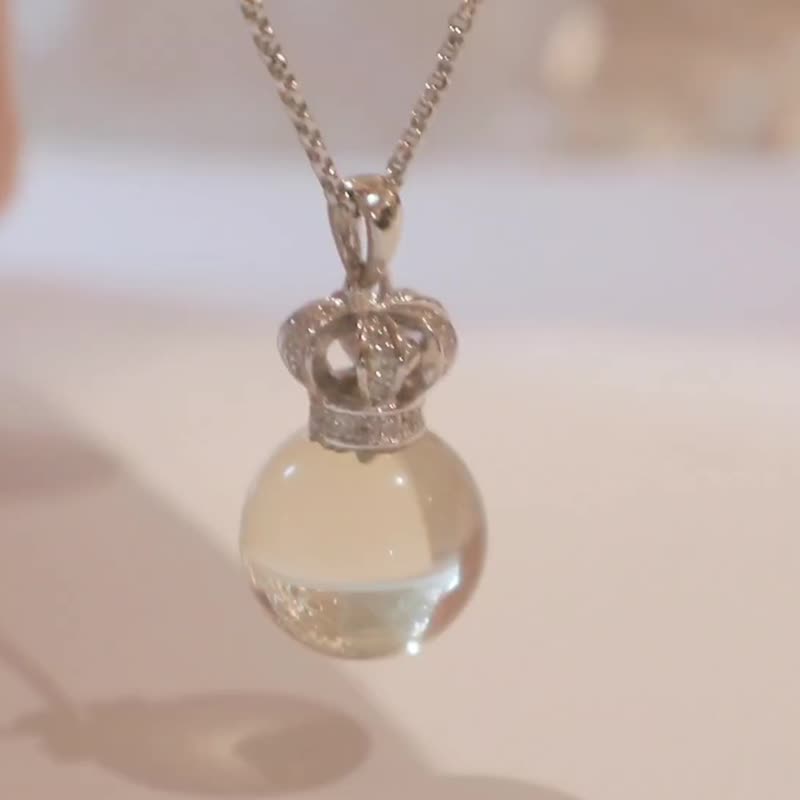 925纯银12.5mm 天然黄晶-皇冠闪石托吊坠项链 - 项链 - 半宝石 黄色