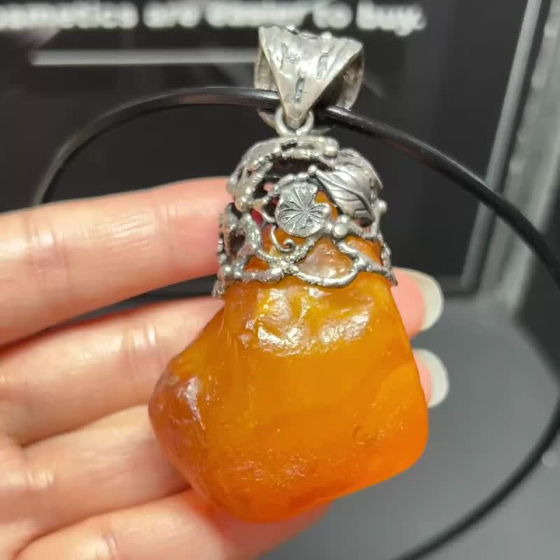 天然波罗的海海漂蜜蜡项链 全皮原石 s925银镶嵌 蜜蜡尺寸53*42 - 手链/手环 - 水晶 