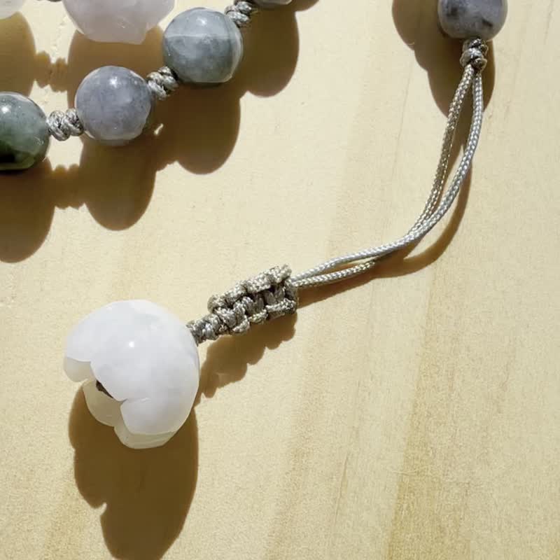 手工玉石手链 - 黑白玫瑰 - 双圈手链 - 手链/手环 - 玉石 灰色