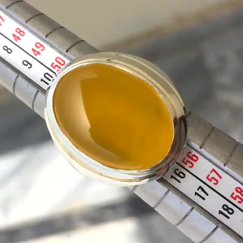 男士黄色也门玛瑙戒指 纯银戒指 手工制作饰品 - 戒指 - 宝石 黄色