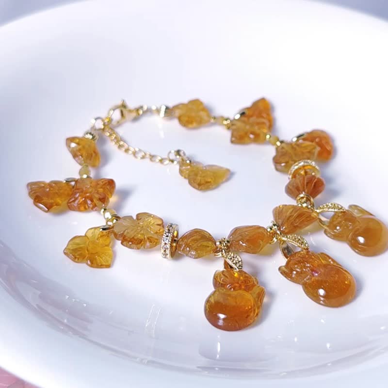 顶级稀有金碧玺 狐仙 幸运 招财 事业 人缘 手链 单品 礼物 - 手链/手环 - 宝石 金色