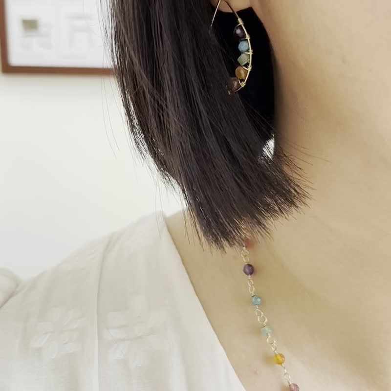 多彩宝石耳环 水滴型耳环 彩虹耳环 手工绕线 美国进口14KGF包金 - 耳环/耳夹 - 宝石 多色