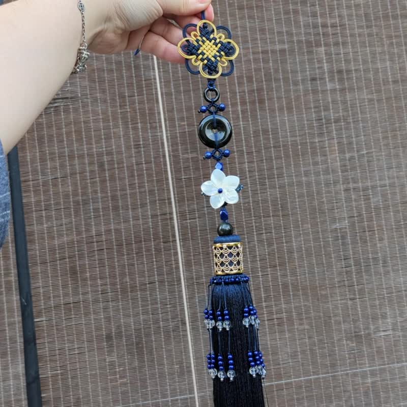 zootee猪蹄手工汉服禁步腰佩挂饰加长加粗流苏黑玛瑙青金石黑曜石 - 吊饰 - 半宝石 蓝色