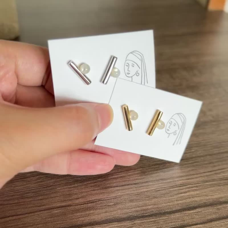 【珠玉在侧】天然白贝壳 全925纯银耳钉/耳夹 - 耳环/耳夹 - 纯银 白色