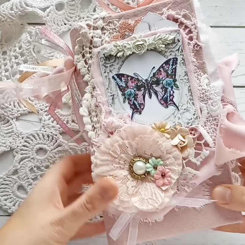 大玫瑰花垃圾日记本手工精致女人乳品花鸟笔记本 - 笔记本/手帐 - 纸 粉红色