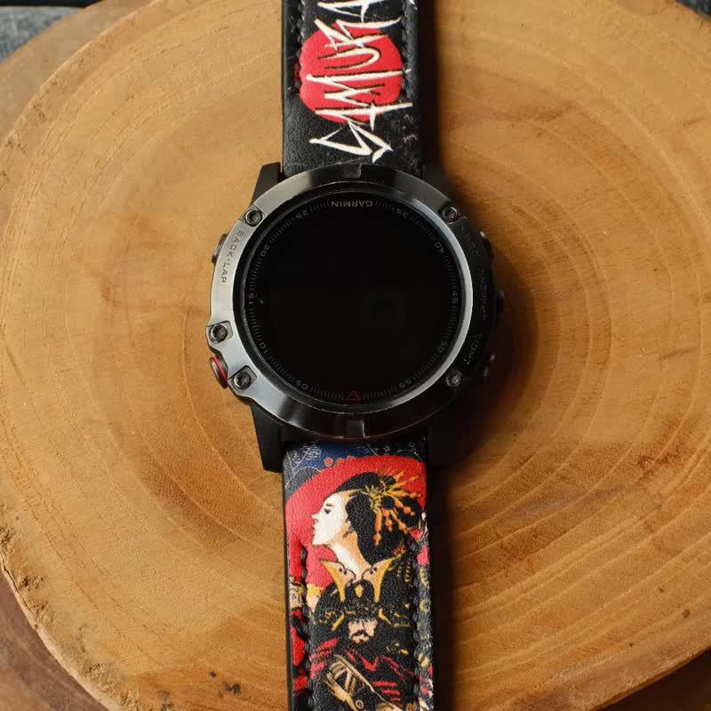 Garmin Quick Fit 武士 X 艺伎 图腾 真皮表带 - 表带 - 真皮 多色