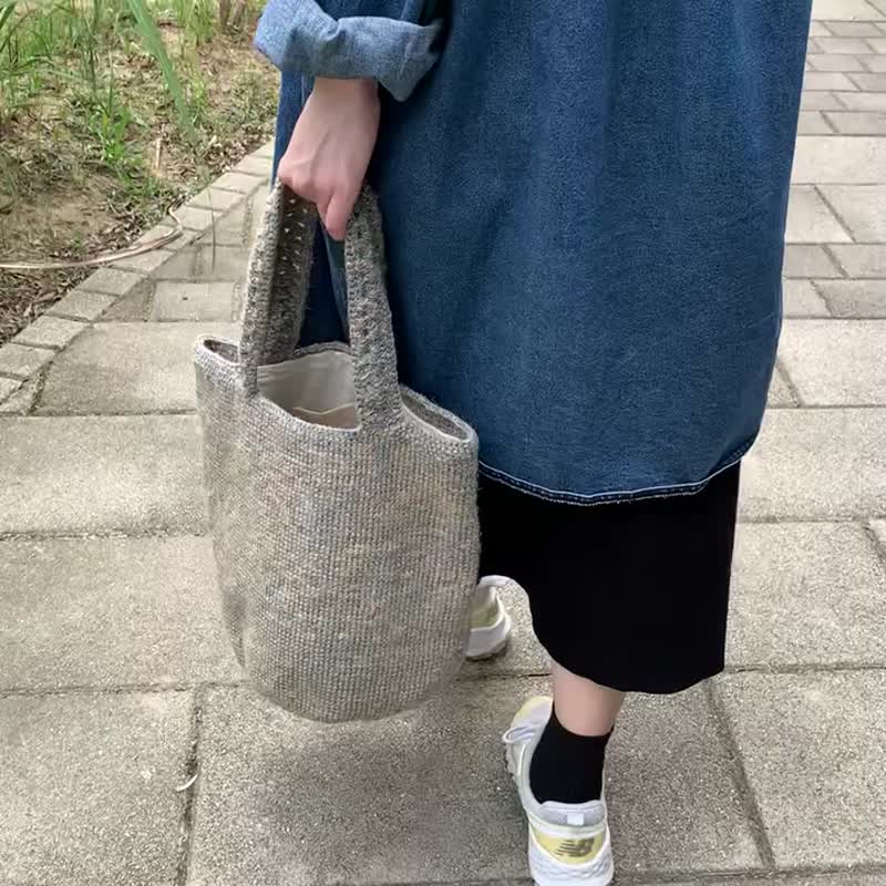 灰米编织包 / 手提肩背两用包 - 侧背包/斜挎包 - 棉 灰色