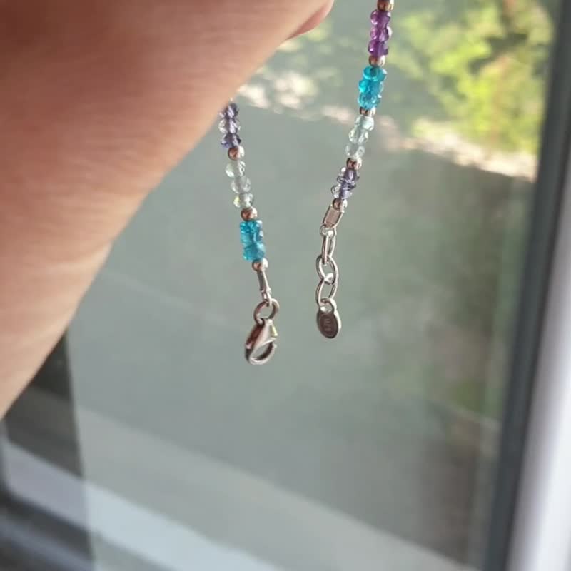 925 Sterling Silver Bracelet, Aquamarine, Amethyst, Iolite, Apatite, Pisces gift - 手链/手环 - 宝石 多色