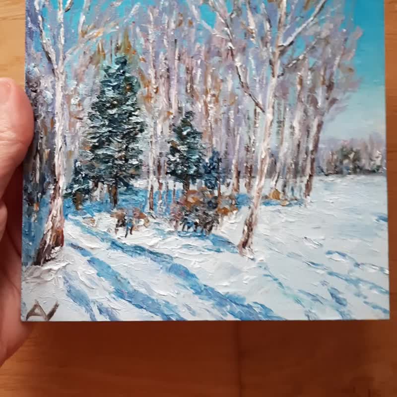 冬日森林原创油画：雪景、签名笔触画作 - 墙贴/壁贴 - 木头 