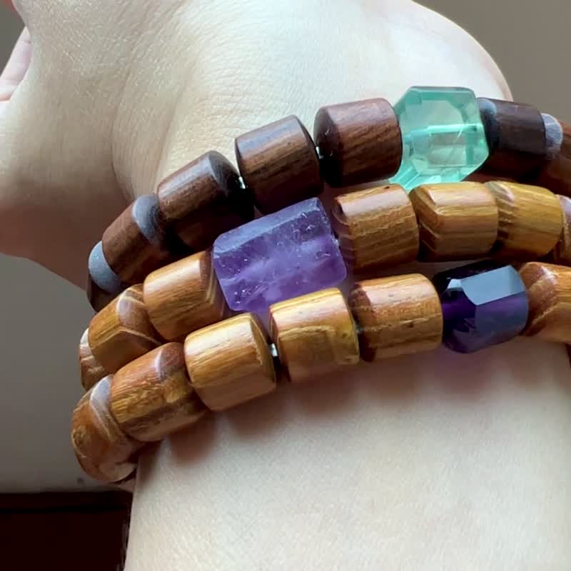 紫晶||沐|| 自然木质禅风中性手环。乌拉圭/薰衣草紫水晶/黄金木 - 手链/手环 - 水晶 紫色