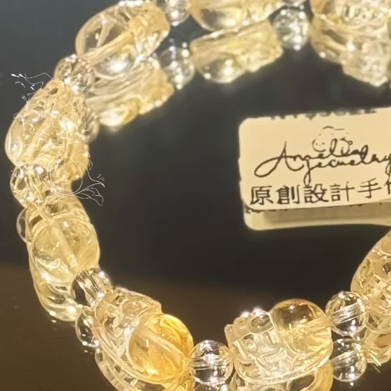弥雅手作丨十全十美金貔貅丨天然金钱丰盛生命之火黄水晶手串原创 - 手链/手环 - 水晶 黄色