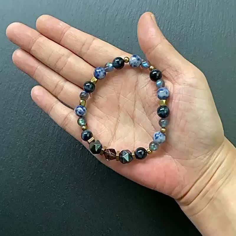 蓝虎眼x灰月光x黑胆石x冰曜石x蓝点石黄铜手链 助事业 旺桃花 - 手链/手环 - 水晶 多色