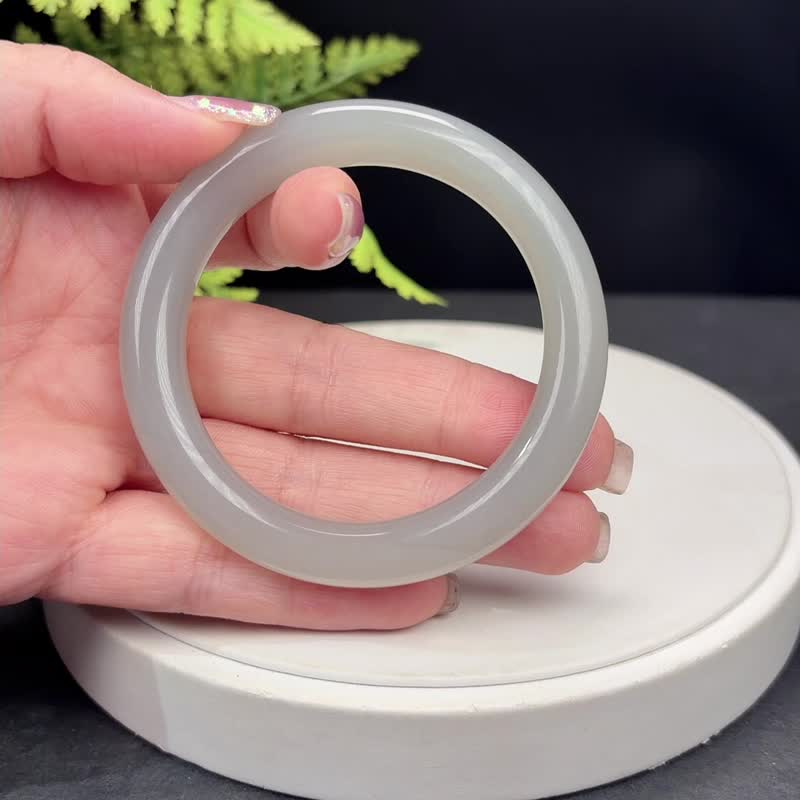 和田玉手镯 54MM 烟紫圆条玉手环女款 附证书 油润细腻 品相优秀 - 手链/手环 - 玉石 