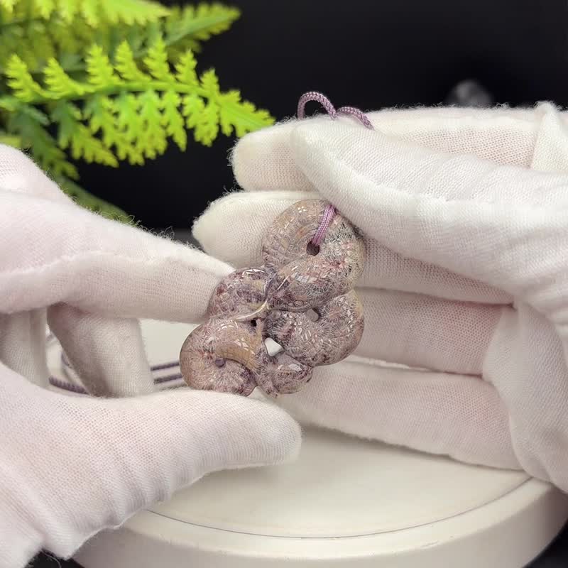 粉紫色 珊瑚玉吊坠项錬 高瓷玉化柠檬片 手雕生肖蛇 智慧繁荣转化 - 项链 - 玉石 