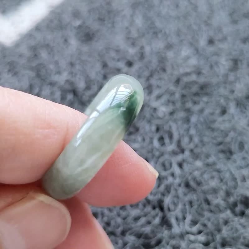 【亲翠】天然翡翠 冰深绿飘花老种透透色压种料手指镯18号戒圈 - 戒指 - 玉石 多色