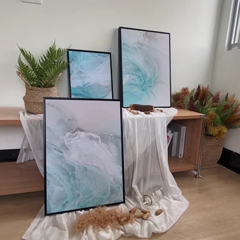 浪与岸I- 水蓝色夏天海滩/酒精挂画/居家布置/客厅布置/入厝礼 - 海报/装饰画/版画 - 棉 多色