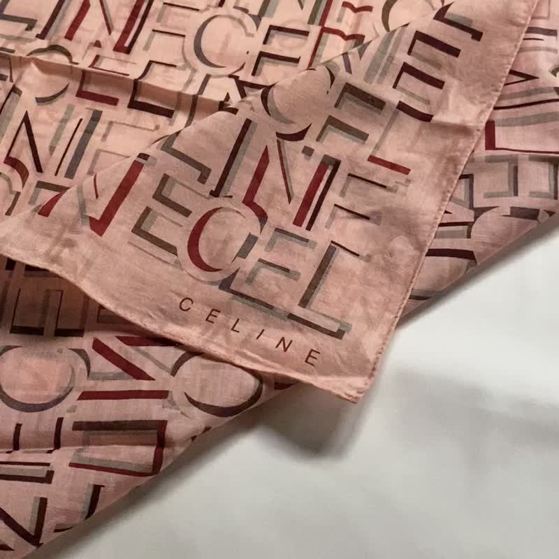 复古 CELINE 粉色 Logo Monogram 纯棉大尺寸手帕 口袋巾 丝巾 - 手帕/方巾 - 棉．麻 粉红色