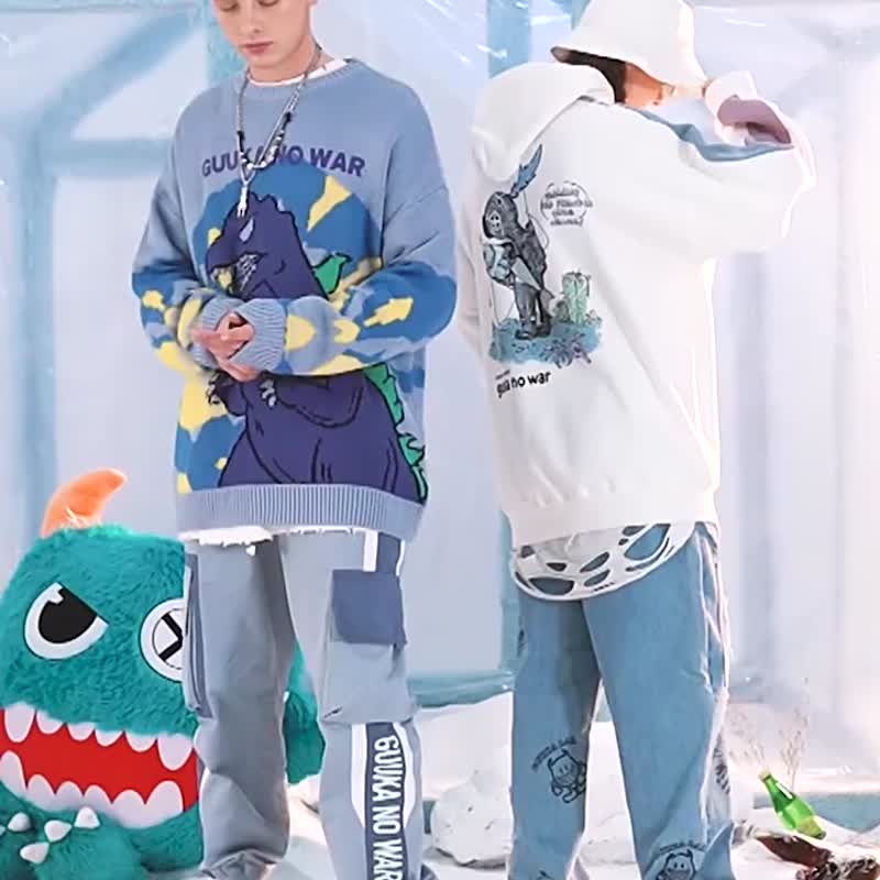 0恐龙提花毛衣 印花针织衫慵懒线衣 - 男装针织衫/毛衣 - 其他材质 