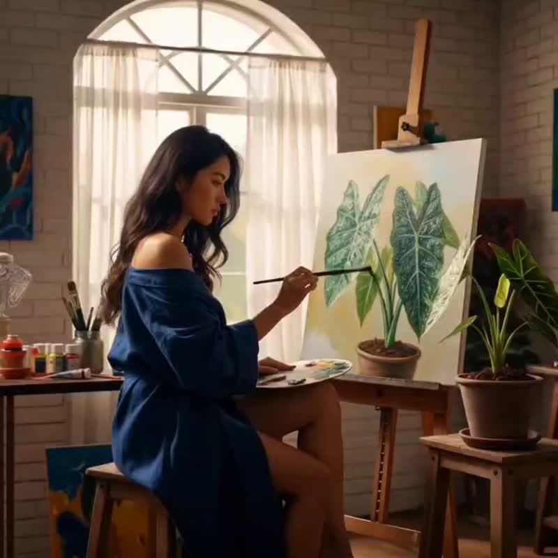 斑叶绒叶观音莲 摩卡陶盆栽 开幕盆栽 桌上盆栽 送礼 - 植栽/盆栽 - 植物．花 绿色