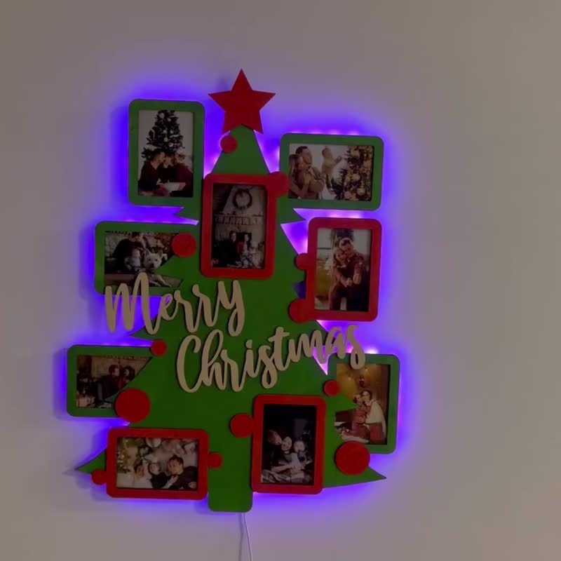 定制化圣诞相框拼贴与 LED 灯圣诞快乐框架 - 墙贴/壁贴 - 木头 绿色