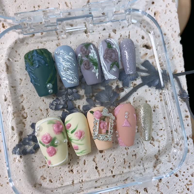 画布 油画肌理 石膏 花砖 手工美甲 手绘穿戴甲 Nail arts - 其他 - 其他材质 紫色