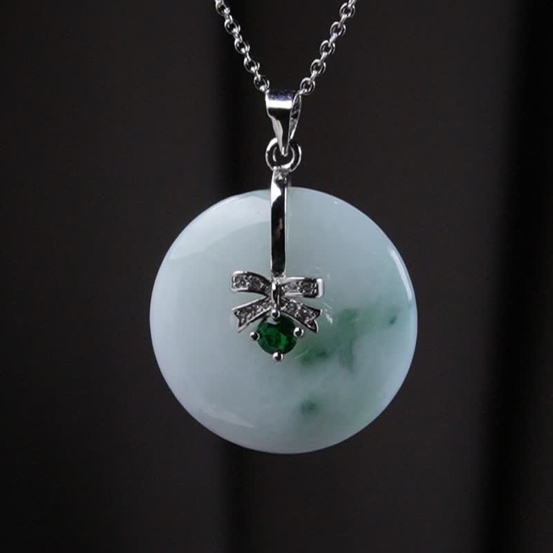 【愿·平安】飘蓝花平安扣项链925银 | 天然缅甸玉翡翠A货 | 送礼 - 吊饰 - 玉石 多色
