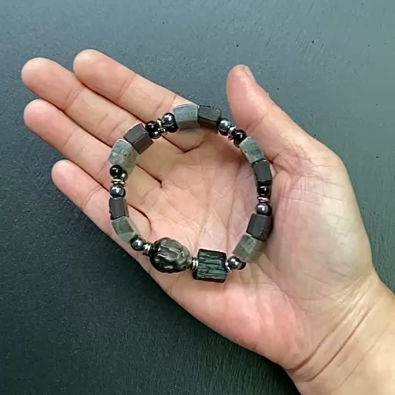 天狼星石x精选拉长石x黑碧玺原石x太赫兹x银曜石龙龟钛钢手链 - 手链/手环 - 水晶 多色