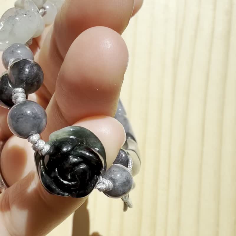 手工玉镯 - 暮色玫瑰与玉兰絮语 - 手链/手环 - 玉石 黑色